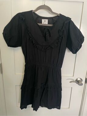 dRA Black Ruffle-Tier Mini Dress with Tassel Tie
